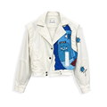 BLUE FACE | Hand Painted White Denim Biker Jacket