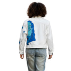 BLUE FACE | Hand Painted White Denim Biker Jacket