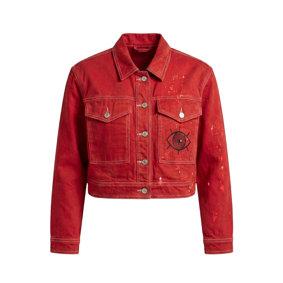 Ruby Punk | 1-of-1 Hand Painted Cropped Denim Jacket