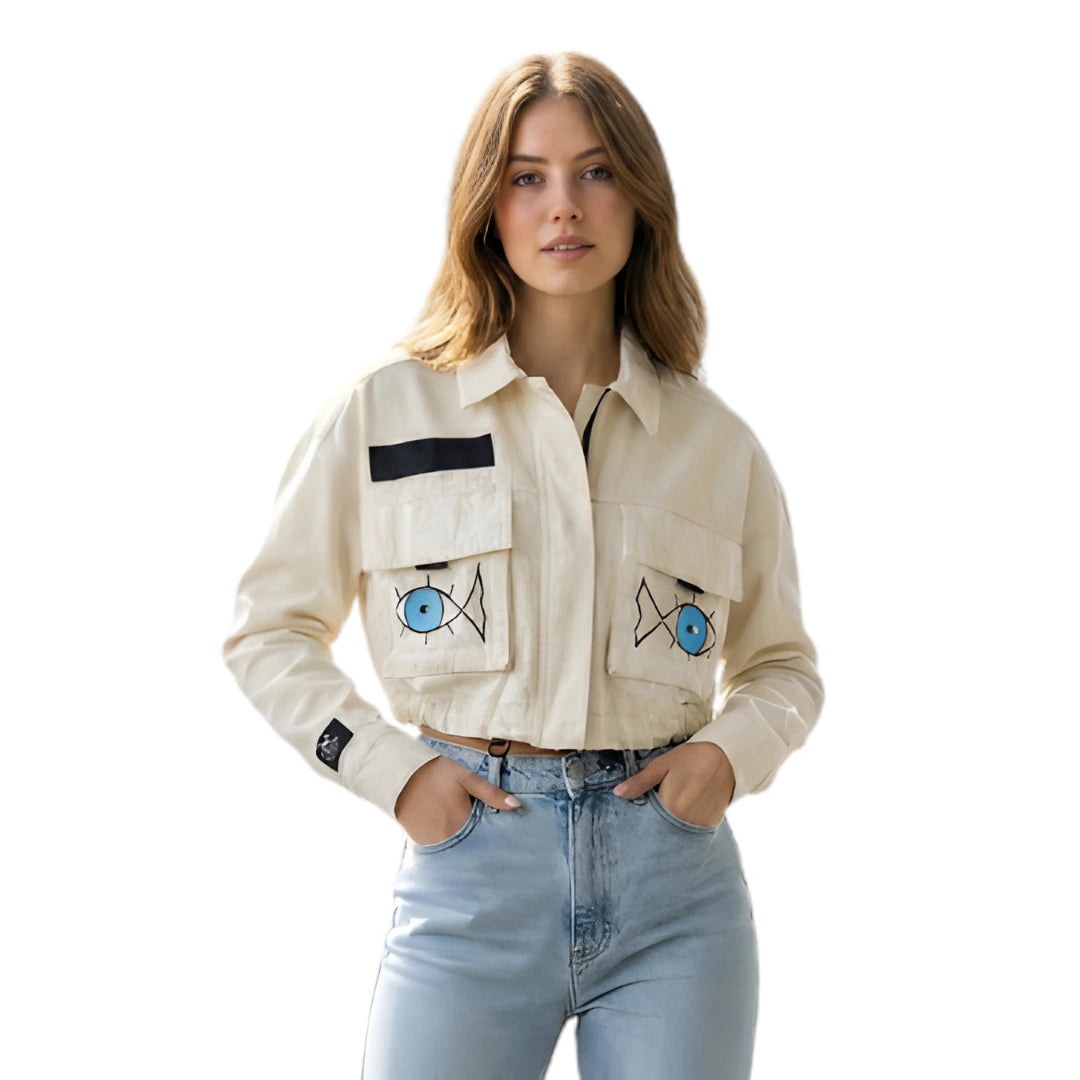 PEARLS ON THE COLORFUL FACE | Hand-painted Denim Jacket