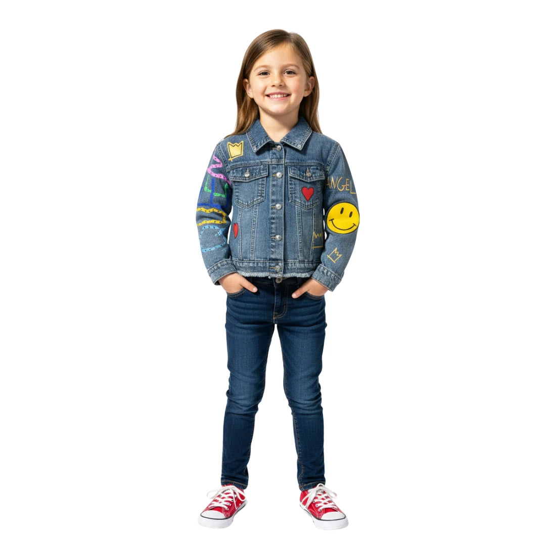 THE COLORFUL FACE FOR KIDS | Hand-Painted Denim Jacket