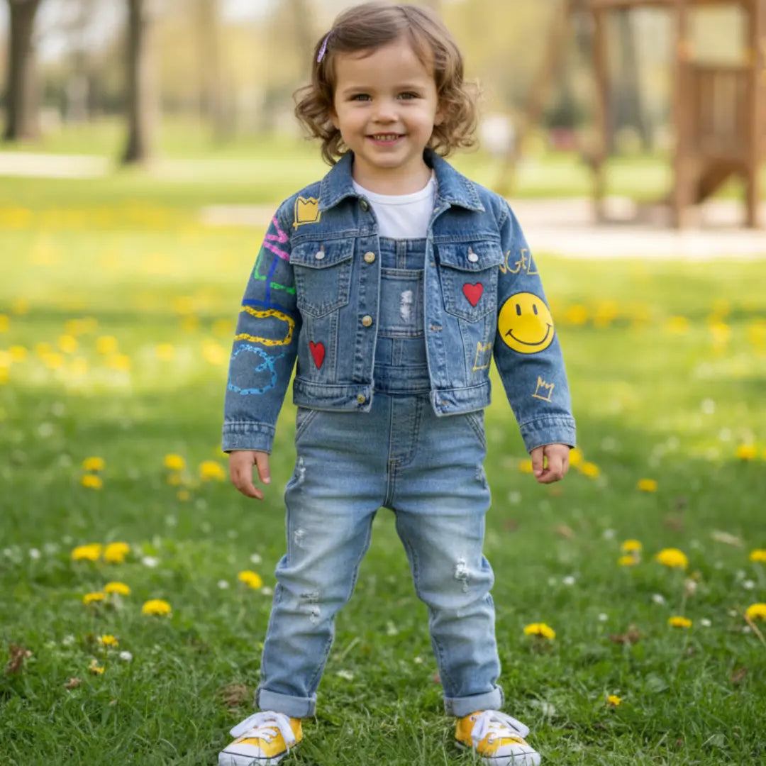 THE COLORFUL FACE FOR KIDS | Hand-Painted Denim Jacket