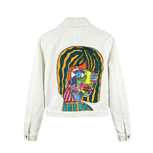 THE COLORFUL FACE | Hand-Painted White Denim Jacket