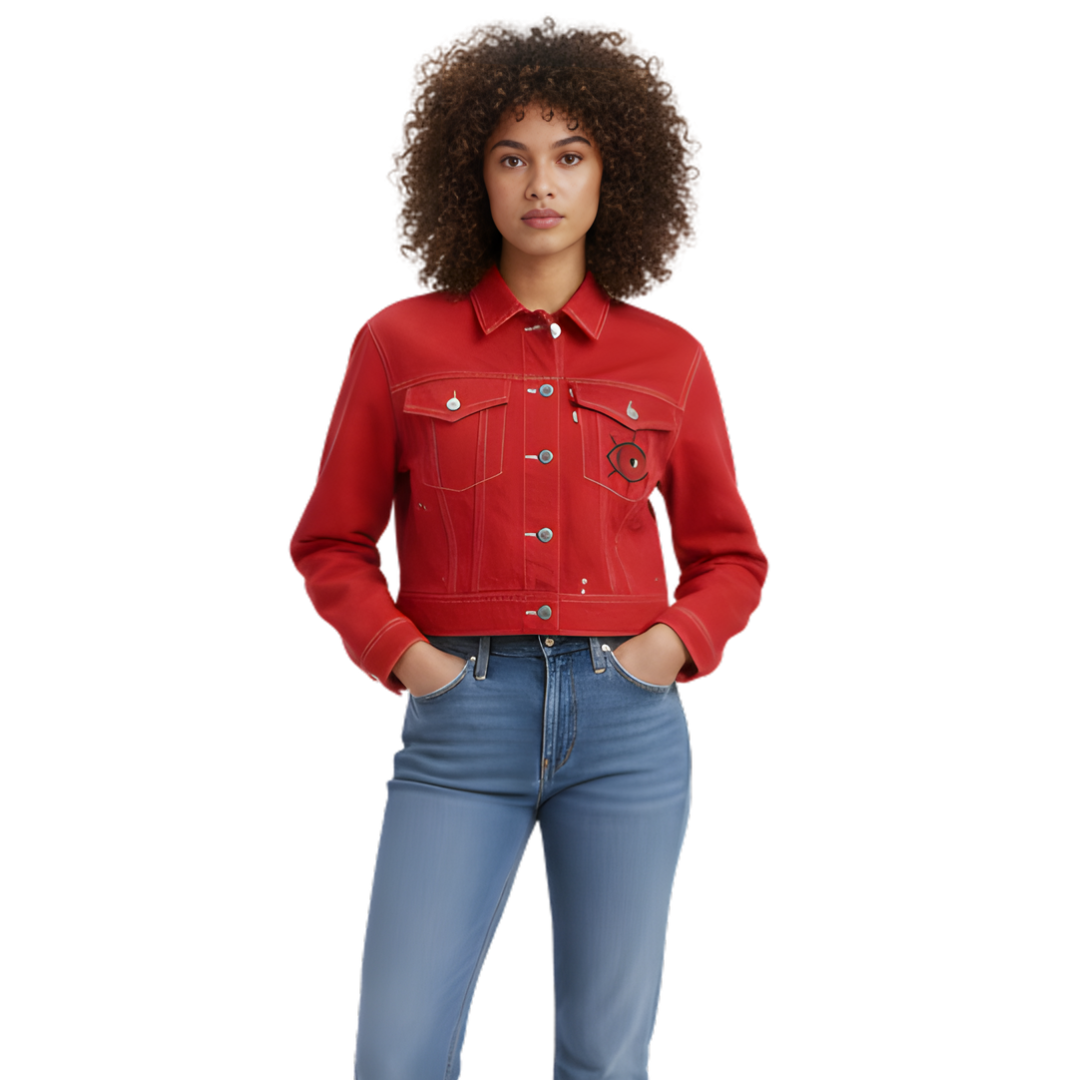 Ruby Punk | 1-of-1 Hand Painted Cropped Denim Jacket