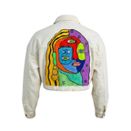 PEARLS ON THE COLORFUL FACE | Hand-painted Denim Jacket