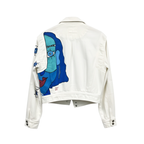 BLUE FACE | Hand Painted White Denim Biker Jacket