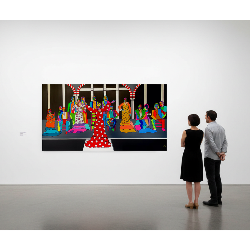 people watching the flamenco painting in a museum 